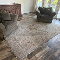 2  Oversized Suede Chairs + Rug