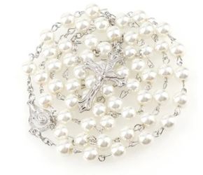N179 – Beautiful White Rosary, Jesus, Virgin Mary!