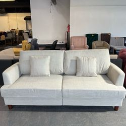 Mid-Century Modern Style Wide Sofa, Woven Blend Fabric Loveseat, Suitable for Living Room Solid Wood Frame (Beige)  💰399$