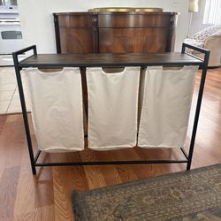 3 Section Laundry Hamper For Sorting With Shelf
