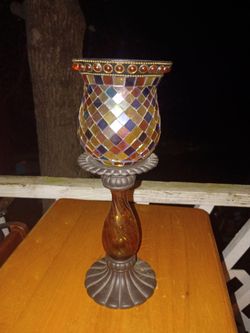 Mosaic Glass Candle Holder on Pedestal