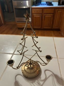 Vintage Christmas Tree Candelabra, Gold Plated Holiday Candle Holder