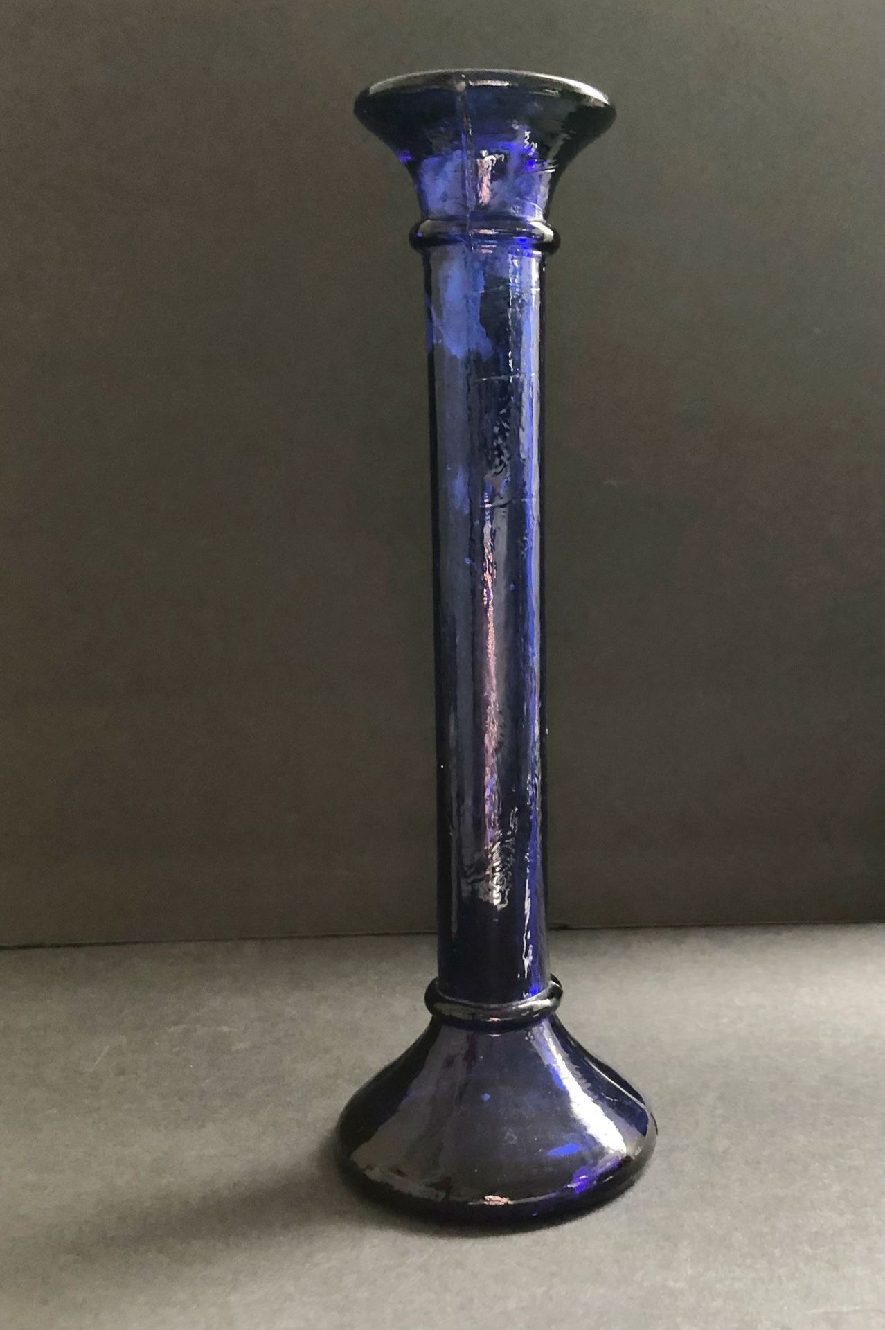 Vintage Cobalt Blue Glass Tall Candle Stick