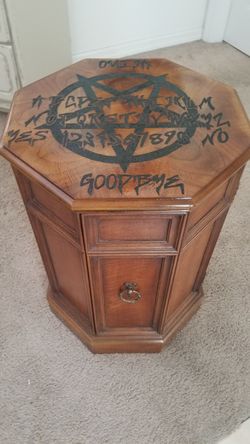 Hand burnt antique Ouija end table