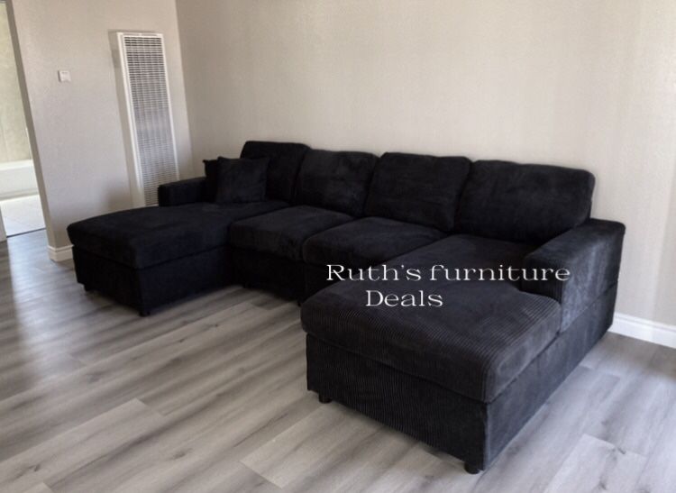 On Sale!✅ $399 No Tax Black Sectional Sofa Couch , Double Chaise Brand New