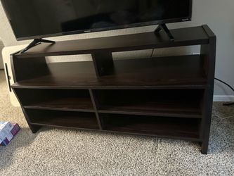 Dark Brown Wooden TV Stand with Shelves for 50-inch TV