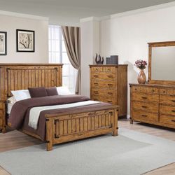 4 Piece Bedroom Set Include Queen Bed, Dresser, Mirror, 1 Nightstand  