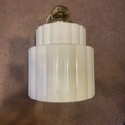 Vintage Art-Deco Skyscraper Milk Glass & Brass Pendant Chandelier
