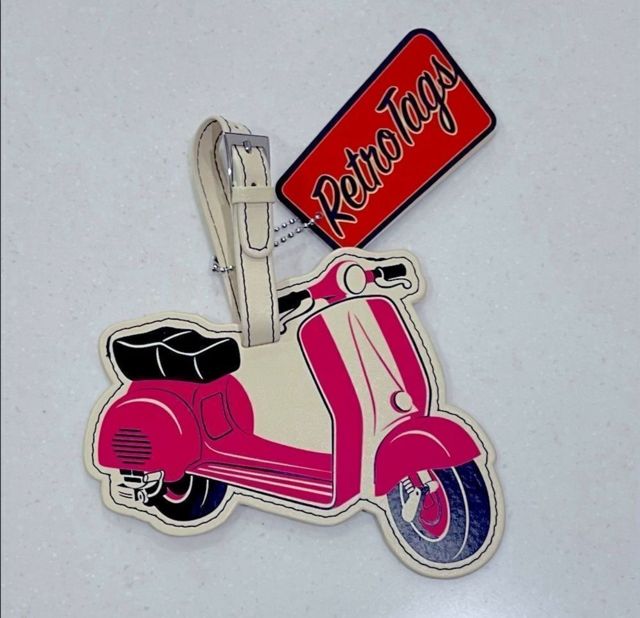NWT Flapjack Retro Pink Scooter Luggage Suitcase Backpack Travel Tag