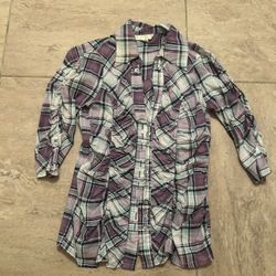 XOXO Plaid Purple Size Small Ladies Button Up Top