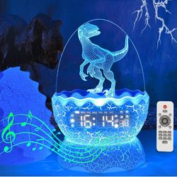 New Dinosaur Egg Clock Velociraptor Night Light Kid's Room Decoration Clock,