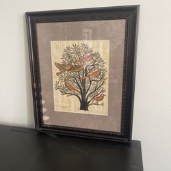 Vintage Hand Painted Framed Papyrus Painting Ancient Egyptian Tree of Life Signe