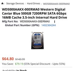 Western Digital 500g Internal Hardrive