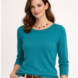 Halogen 100% Merino Wool 3/4 sleeve top in Deep Aqua Size Small