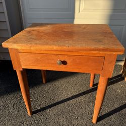 Antique Primitive Farmhouse Side Table w Drawer Split Top Solid Wood Restoration Project