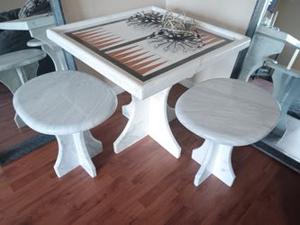 Marble Backgammon Table & Stools