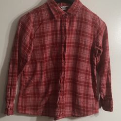 CW Classic Women’s Collar buttons down long sleeves shirt pink red  plaid.L