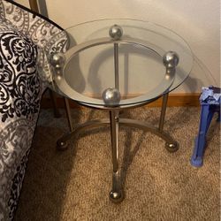 Lightweight Glass & Silver Metal Modern End Table 