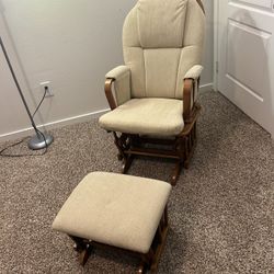 Wooden Glider Rocking Chair & Ottoman – Nursery / Living Room (Excellent Condition)