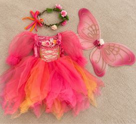 Girls Fairy Halloween Costume Set with Wings and Crown