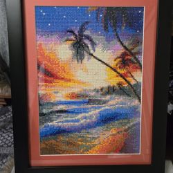 Beach Scene Matted & Framed Diamond Dot