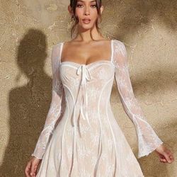 Women's Lace Corset Style Dress with Ruffled Hem and Pleats