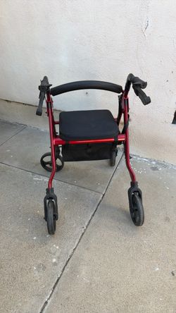 Red Rollator Walker with Seat and Bag