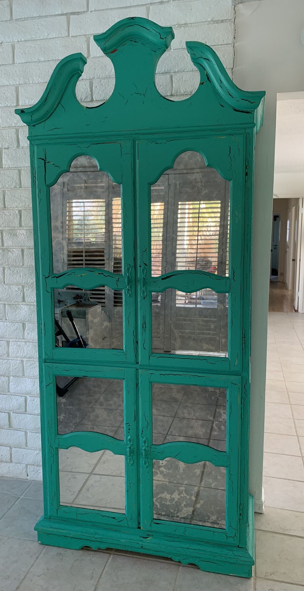 Large Shabby Chic Green Distressed Hutch/closet/dresser