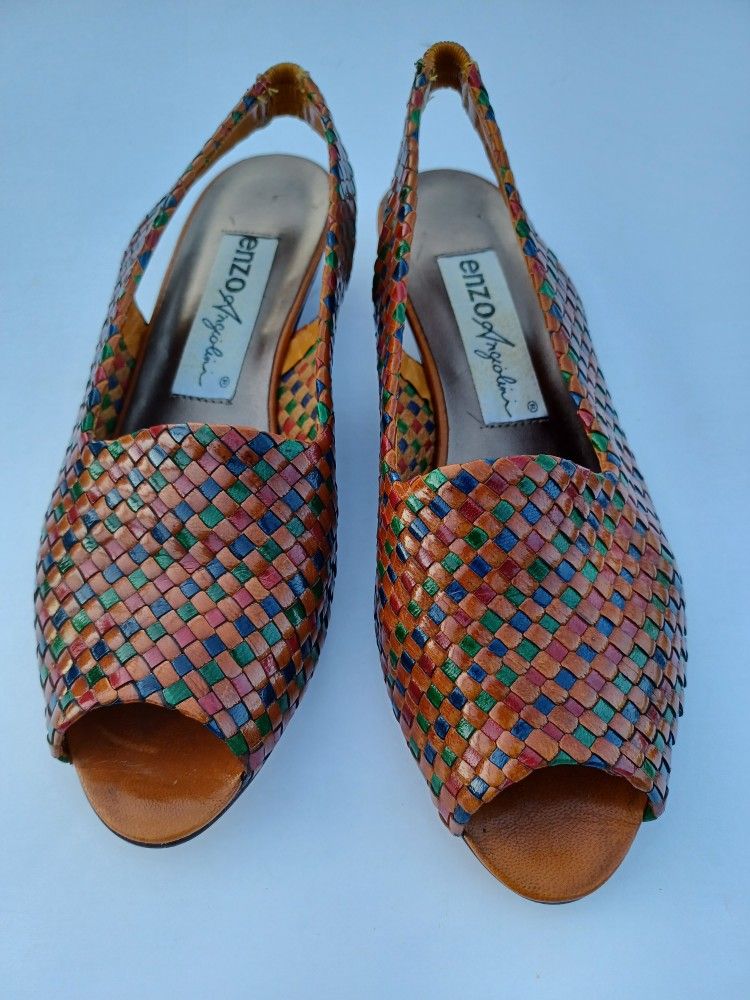 Woven Multicolor Open Toe Leather Sandals Sz 6.5
