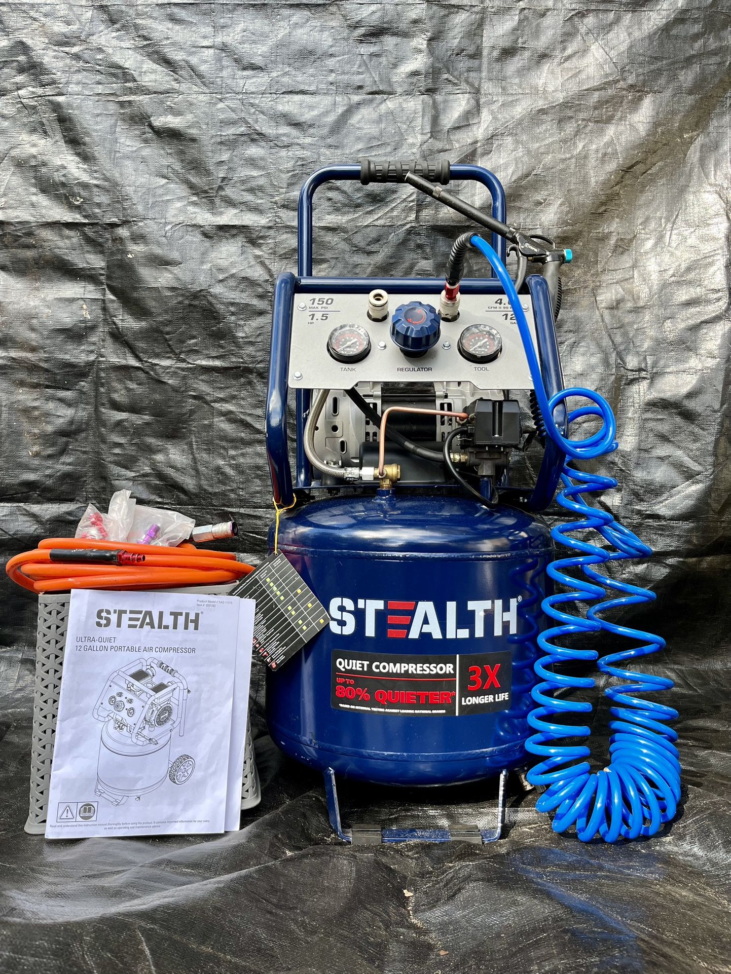 Great condition Stealth brand 12 Gallon Ultra Quiet Air Compressor