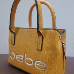 bebe AuThenTiC mini CROSSbody small ToTe Handbag Purse Gold Mustard Yellow Blue