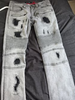 grey black patched jeans