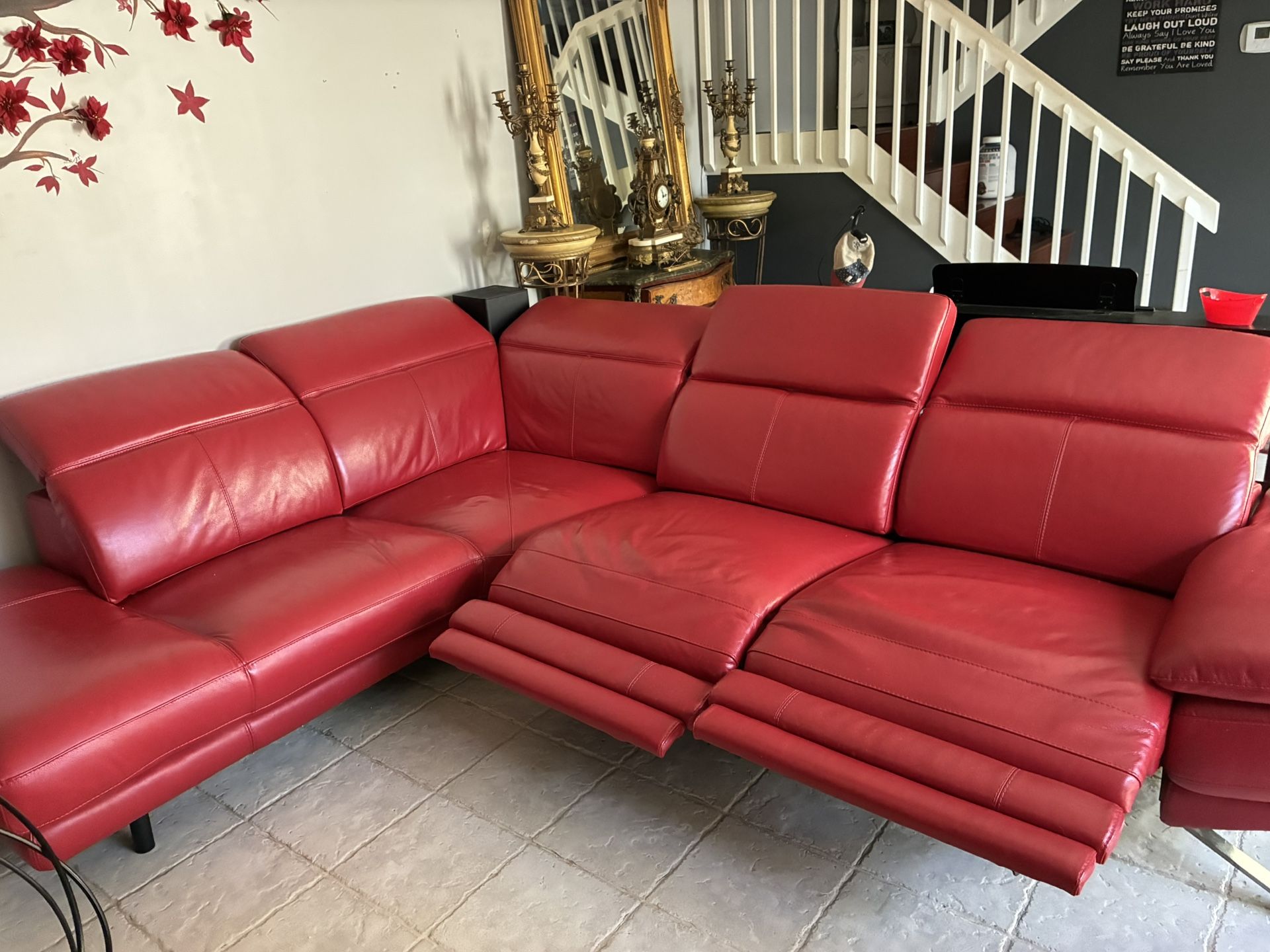 Red leather Sectional Couch