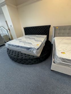 Round black king bed with storage