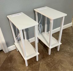 (NEW) Set of 2 Slim White Side Tables
