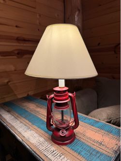 Rustic table lamp with white shade