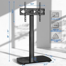 Universal Floor TV Stand Base with Swivel Height Adjustable Mount for 32 37 43 47 50 55 60 65 inch Plasma LCD LED Flat or Curved Screen TVs,Tempered