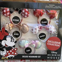 5 Pc New- Disney Deluxe Headband Set- Mickey Minnie Mouse Ears