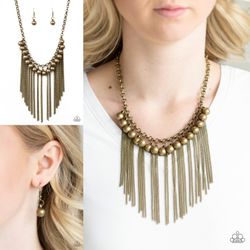 Powerhouse Prowl Brass Necklace and Earring set