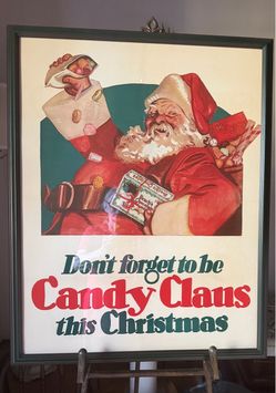 Vintage 1950’s Brach’s Candy Chocolates Framed Santa Claus poster. 29.5” x 24”. Beauty