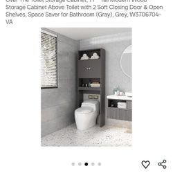 Over The Toilet Storage Cabinet, 77"" Tall Modern Wood Storage Cabinet Above Toilet with 2 Soft Closing Door & Open Shelves, Space Saver for Bathroom 