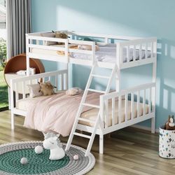 JOYMOR Wood Loft Bunk Bed Convertible Twin Over Full Bed Frame