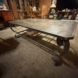 6 Piece stone tile and wrought iron living room tables set with lamps