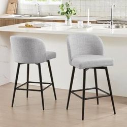SET OF 2 SWIVEL WHITE MULTI COLOR COUNTER HEIGHT STOOLS ( BRAND NEW AND ASSEMBLED )