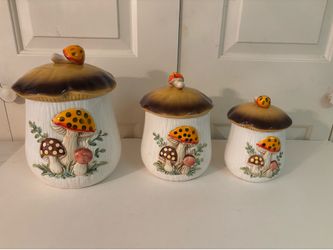 Set of Sears Roebuck merry mushroom canister jars