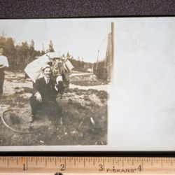 1900's Woman Laughing Man Mule Train Photo RPPC Antique Real Postcard 