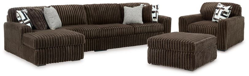 Midnight-Madness Chocolate 3-Piece Sectional, Oversized Chair and Ottoman (Online Special Price)