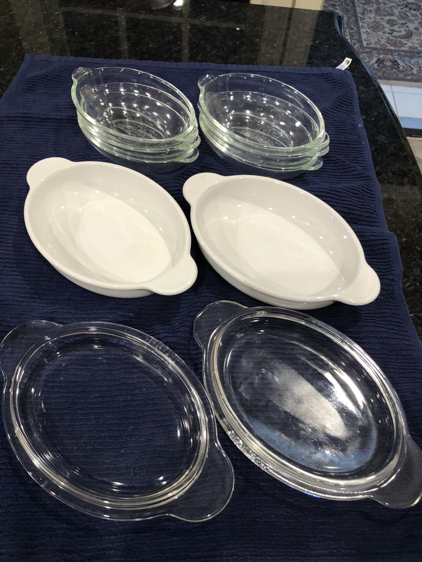 Pyrex oval dessert dishes & Corning Grab-its with lid