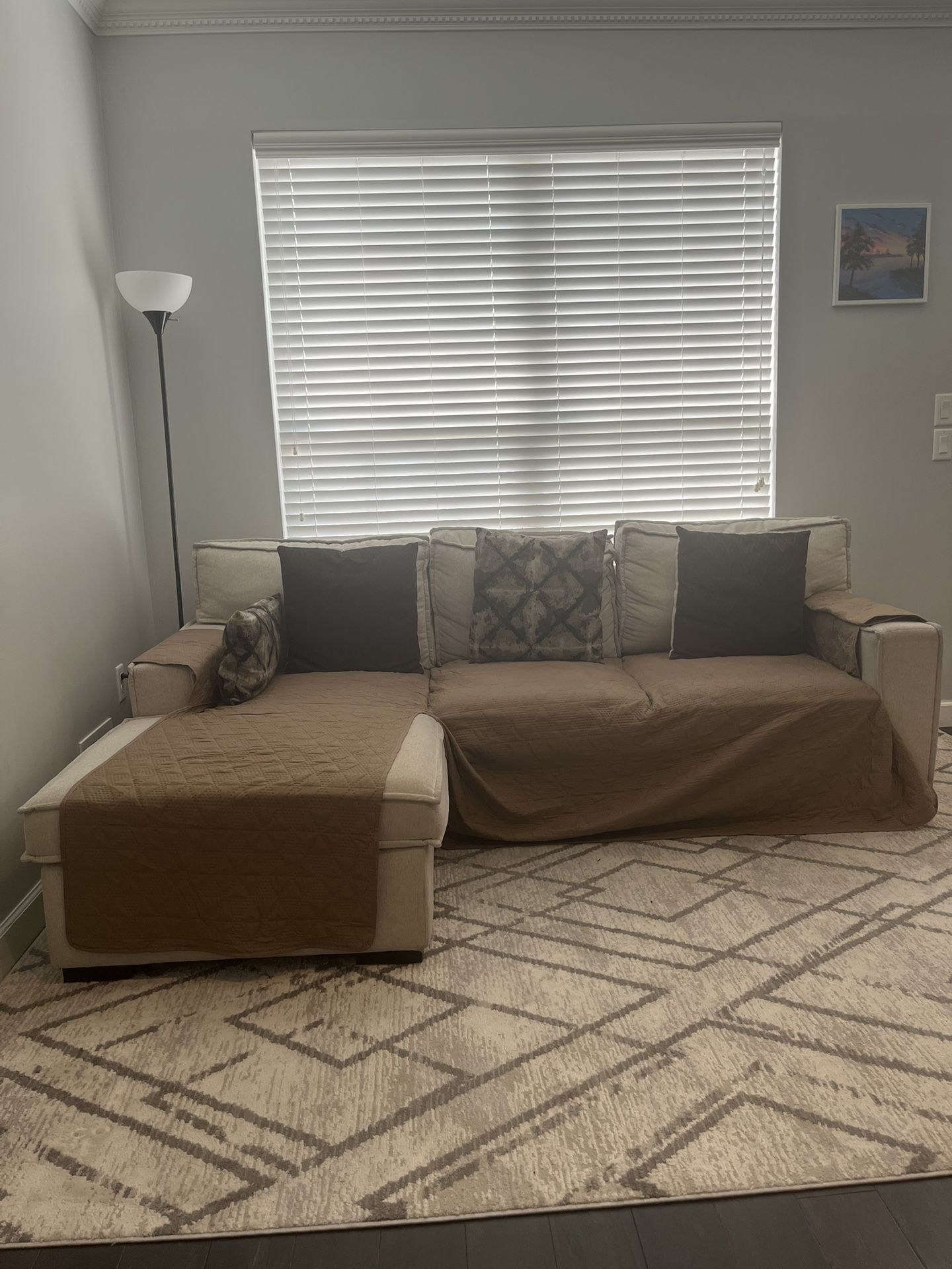 Beige 2 Piece Left Arm Facing Sectional With Couch Cover