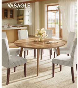 VASAGLE M- Round Dining Table for 4-6 People, 47.2 Inches Circle Kitchen Table with Tapered Legs, Curved Transitions, for Dining Room, Kitchen, Honey 